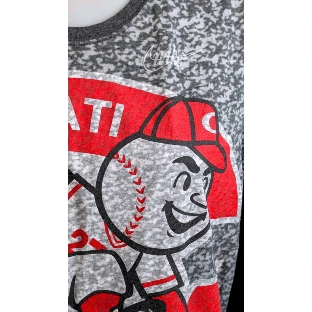 Nike Cincinnati Reds Cooperstown Collection Shirt~Gray Burnout~Mr Redlegs~Large